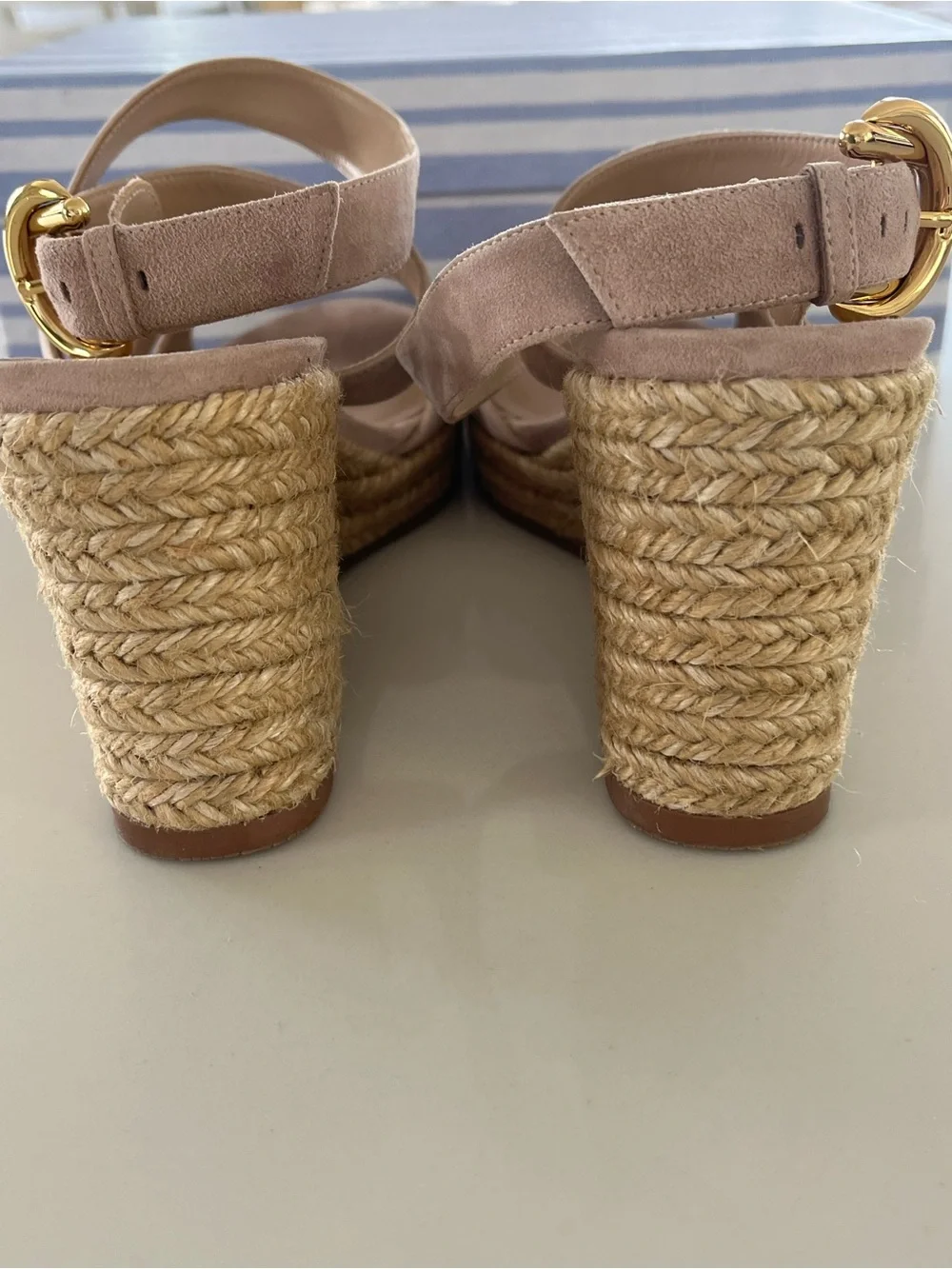 Stuart Weitzman Zuzu Suede Sandal Espadrille Wedges Nude Beige Size 9 / 39.5 - Picture 6 of 10